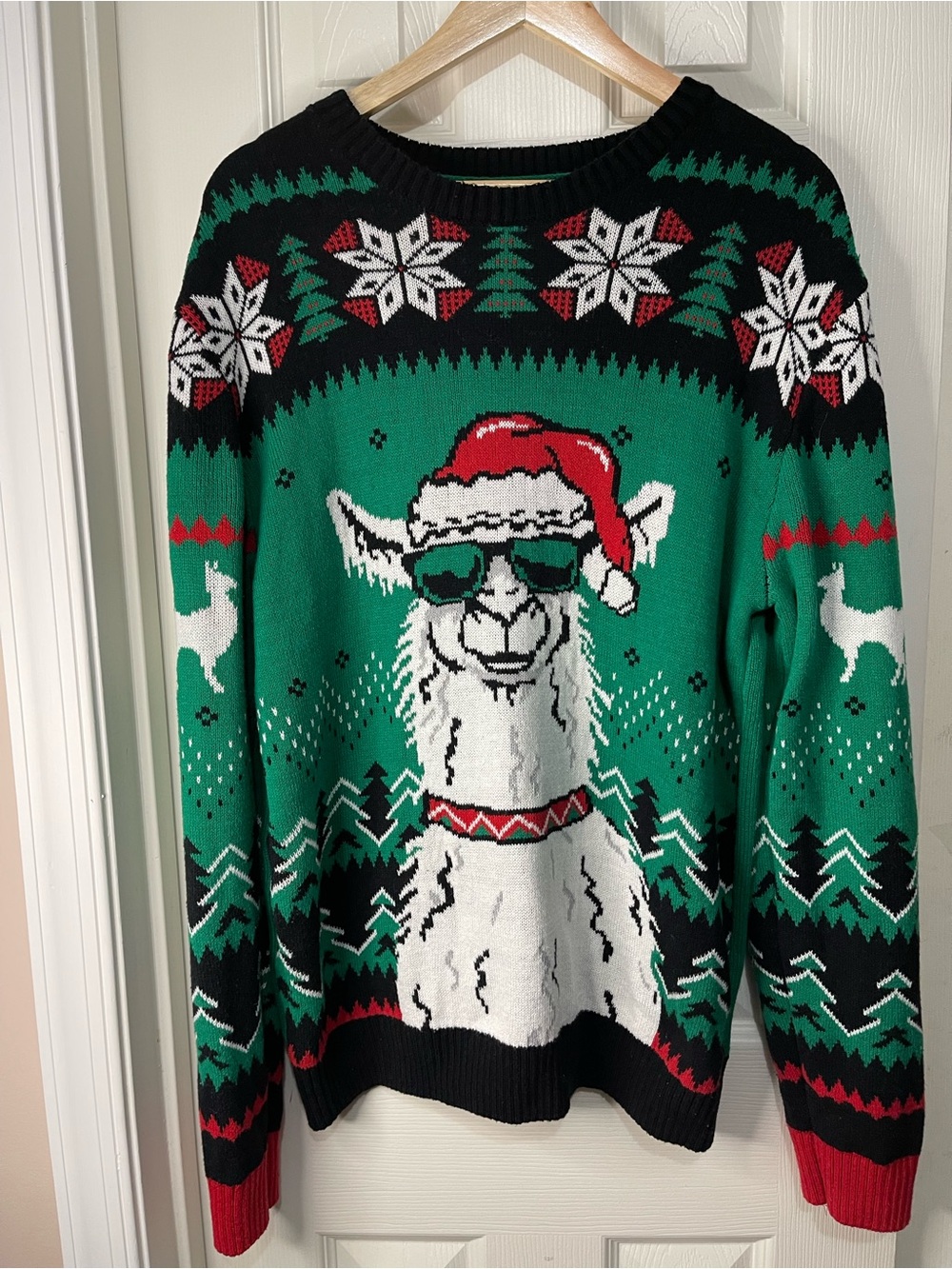 Ugly Christmas Green Reindeer Cotton Blend Holiday Theme Novelty Sweater XL